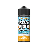 Six Licks Sub Zero 100ml shortfill bottle with Mango Passionfruit Ice flavour.