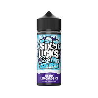 Six Licks Sub Zero Berry Lemonade Ice 100ml vape juice bottle with blue icy graphics.