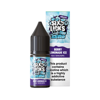 Six Licks Sub Zero Berry Lemonade Ice 10ml e-liquid bottle and box with nicotine warning.