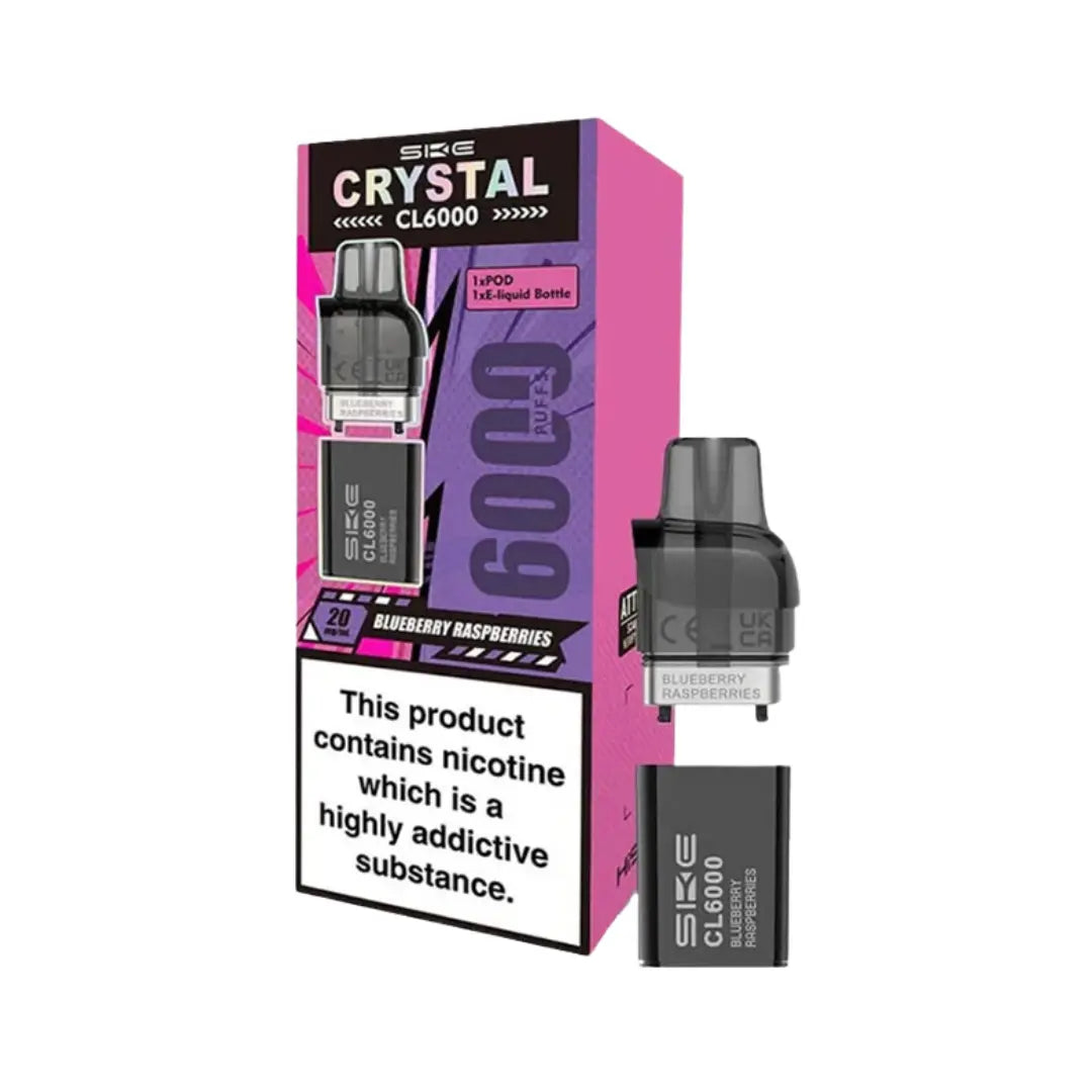 SKE Crystal CL6000 Blueberry Raspberries Prefilled Vape Pods Automatic  Refill