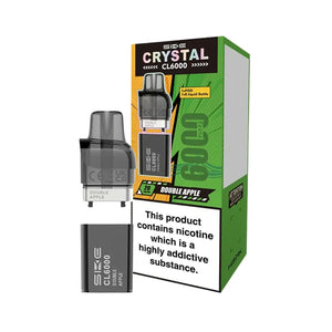 SKE Crystal CL6000 refill pack in Double Apple flavour showing Crystal CL6000 Refill with TPD compliant 1x10ml e-liquid bottle and replacement pod for 6000 puff capacity