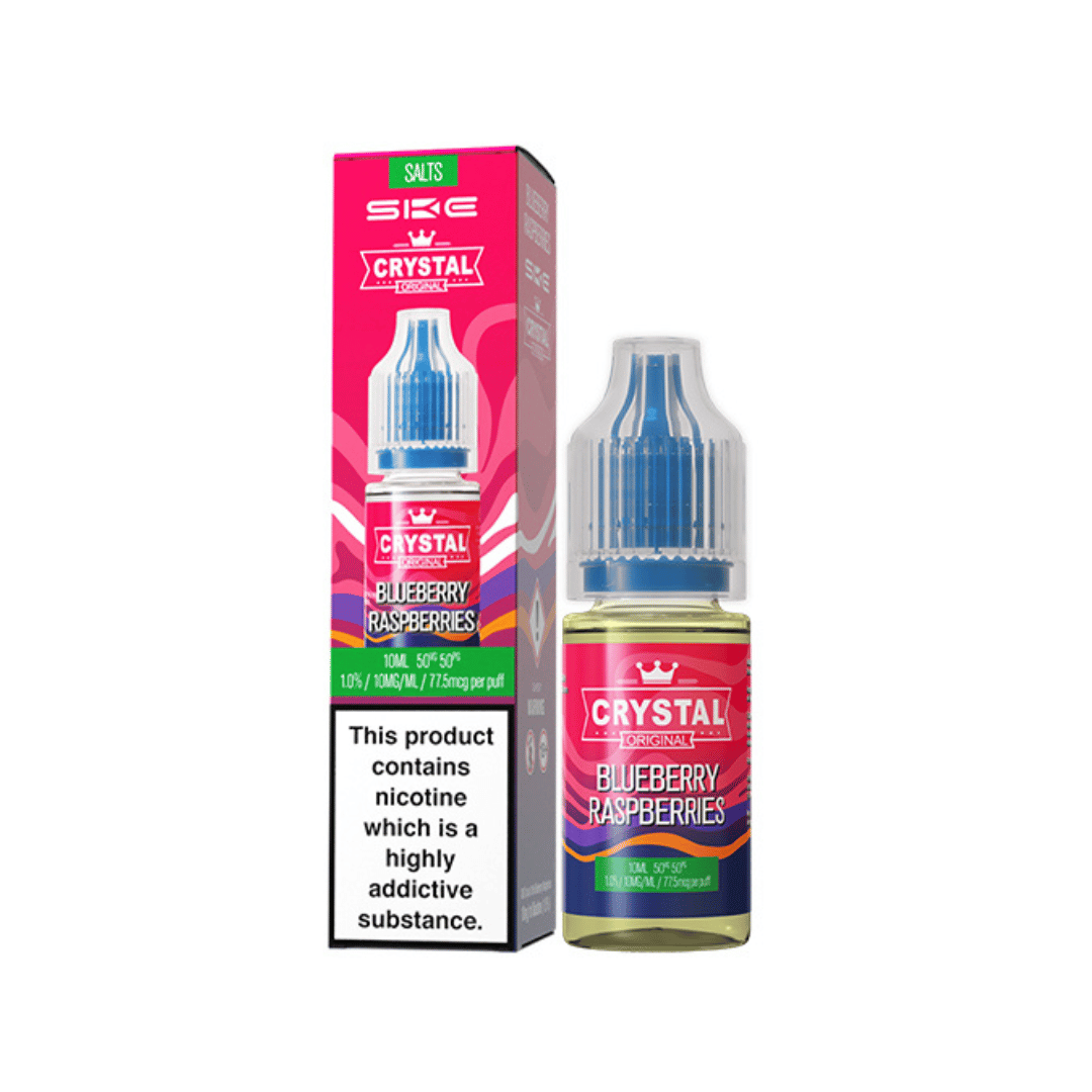 SKE Crystal Original vape juice box and bottle, Blueberry Raspberries flavour, 10ml.