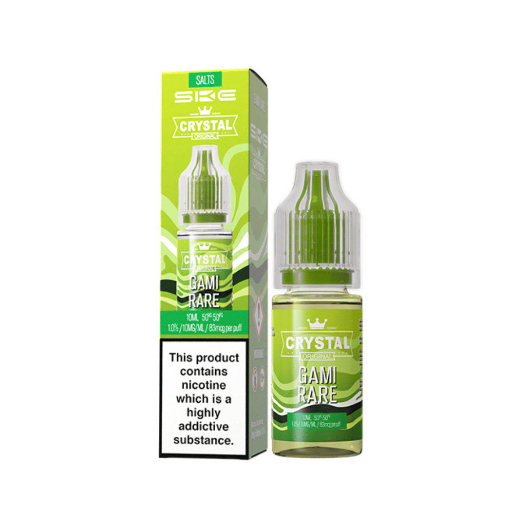 SKE Crystal Original Gami Rare 10ml e-liquid bottle and packaging in green and white design.