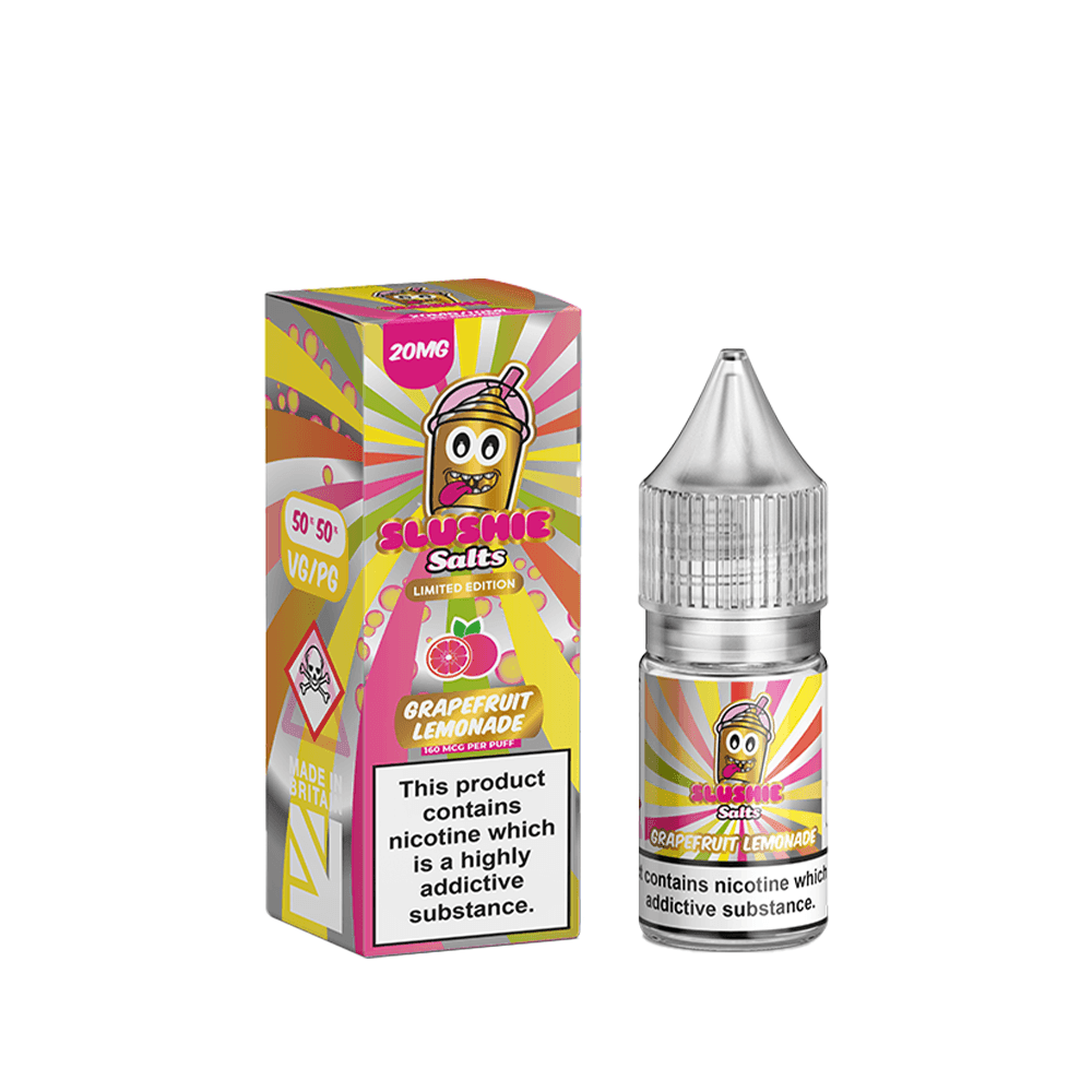 Slushie Salts Grapefruit Lemonade vape juice, 20mg, colourful packaging.