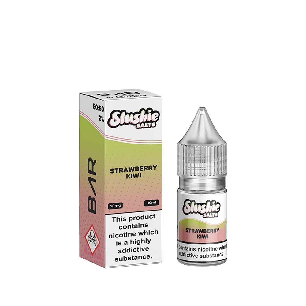 Slushie Salts Strawberry Kiwi 10ml e-liquid bottle and box with nicotine warning.