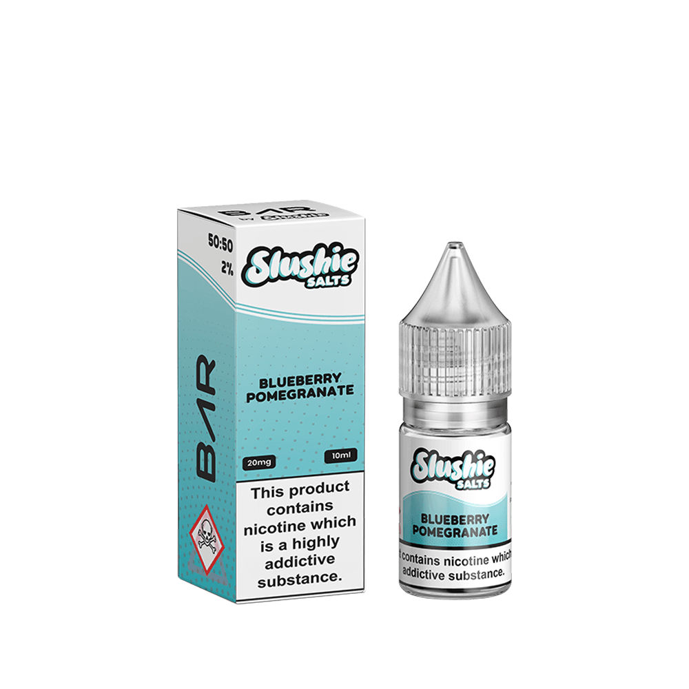 Slushie Salts Blueberry Pomegranate vape juice, 10ml bottle with matching box, 20mg nicotine.