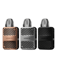 Three Smoant Levin PK Pod Kits in bronze, silver, and black, with sleek, modern design.