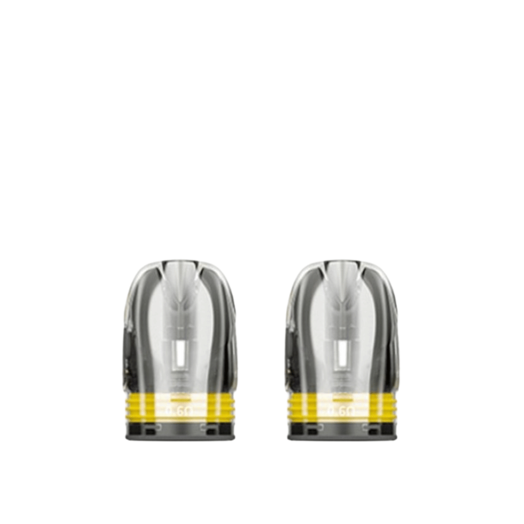 Smoant Levin Pro Pod Cartridges 0.6ohm, transparent design with yellow accents, set of two.