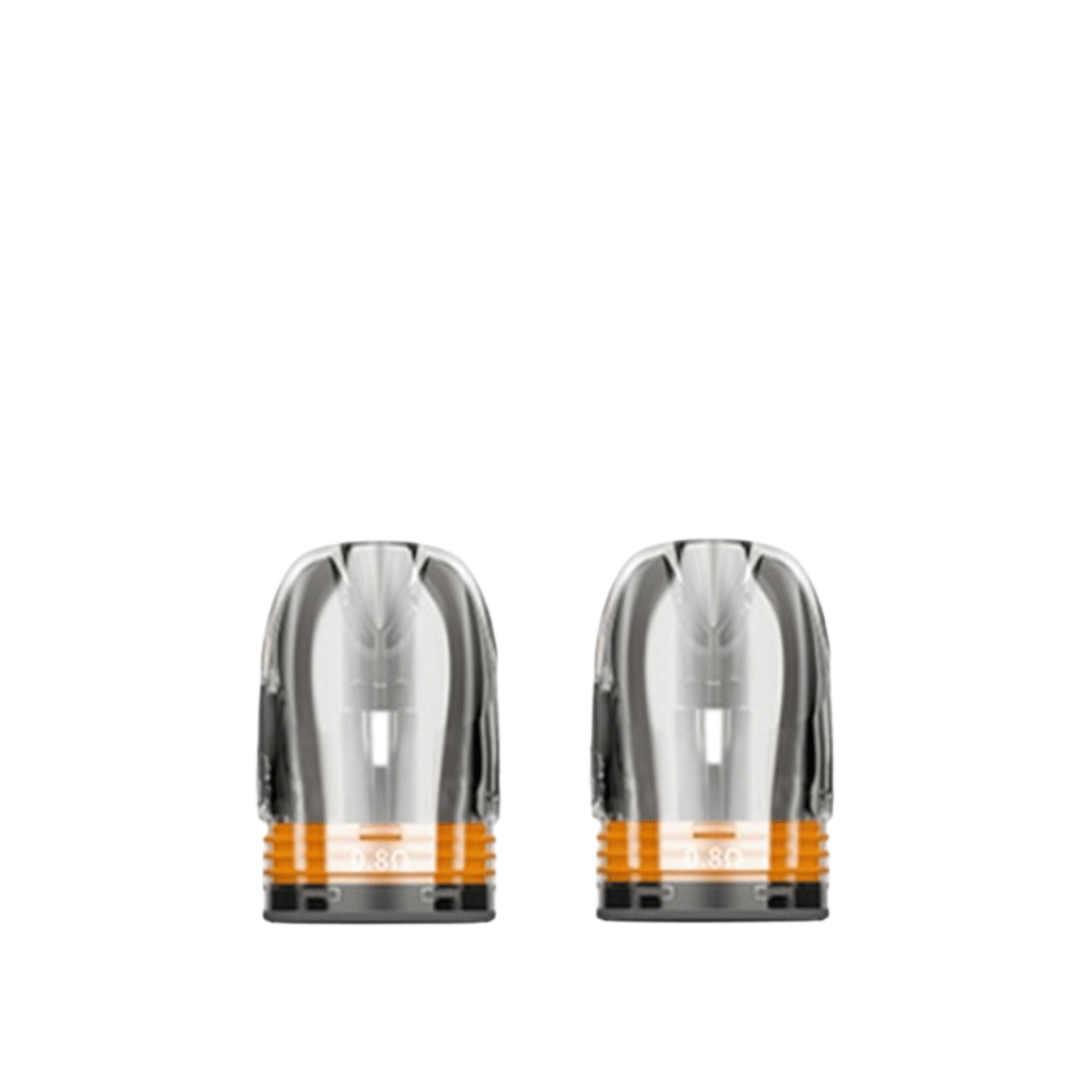 Two Smoant Levin Pro Pod Cartridges with 0.8ohm resistance, clear and orange design.