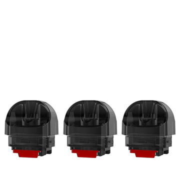 Three Smok Nord 5 replacement pods with black tops and red bases.