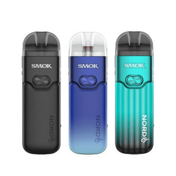 Three SMOK Nord GT pod kits in black, blue, and green, with sleek, modern designs.