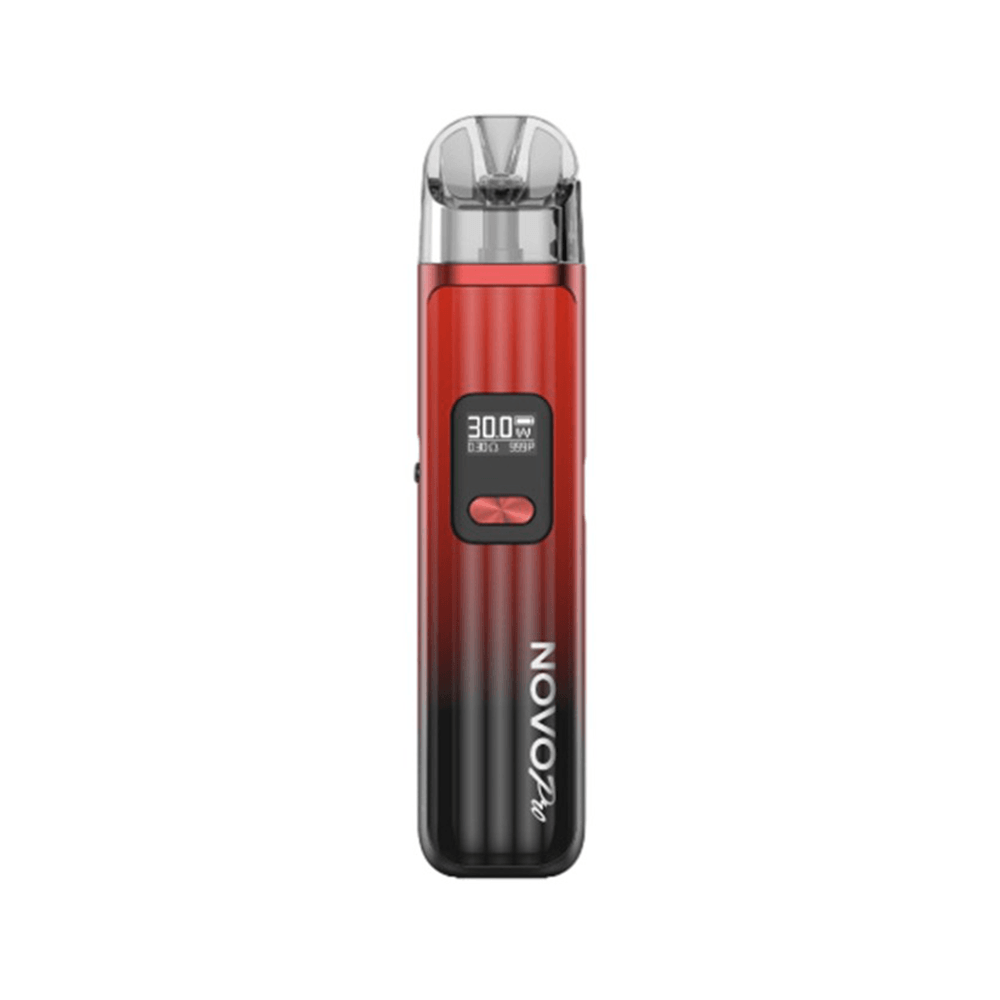 SMOK Novo Pro Pod Kit in red and black gradient with a digital display showing 30W.