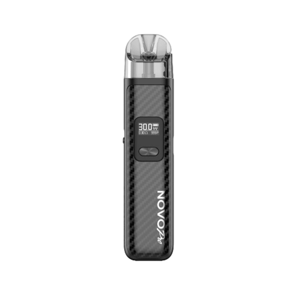 SMOK Novo Pro Pod Kit in carbon fibre design with display screen showing 30.0W.