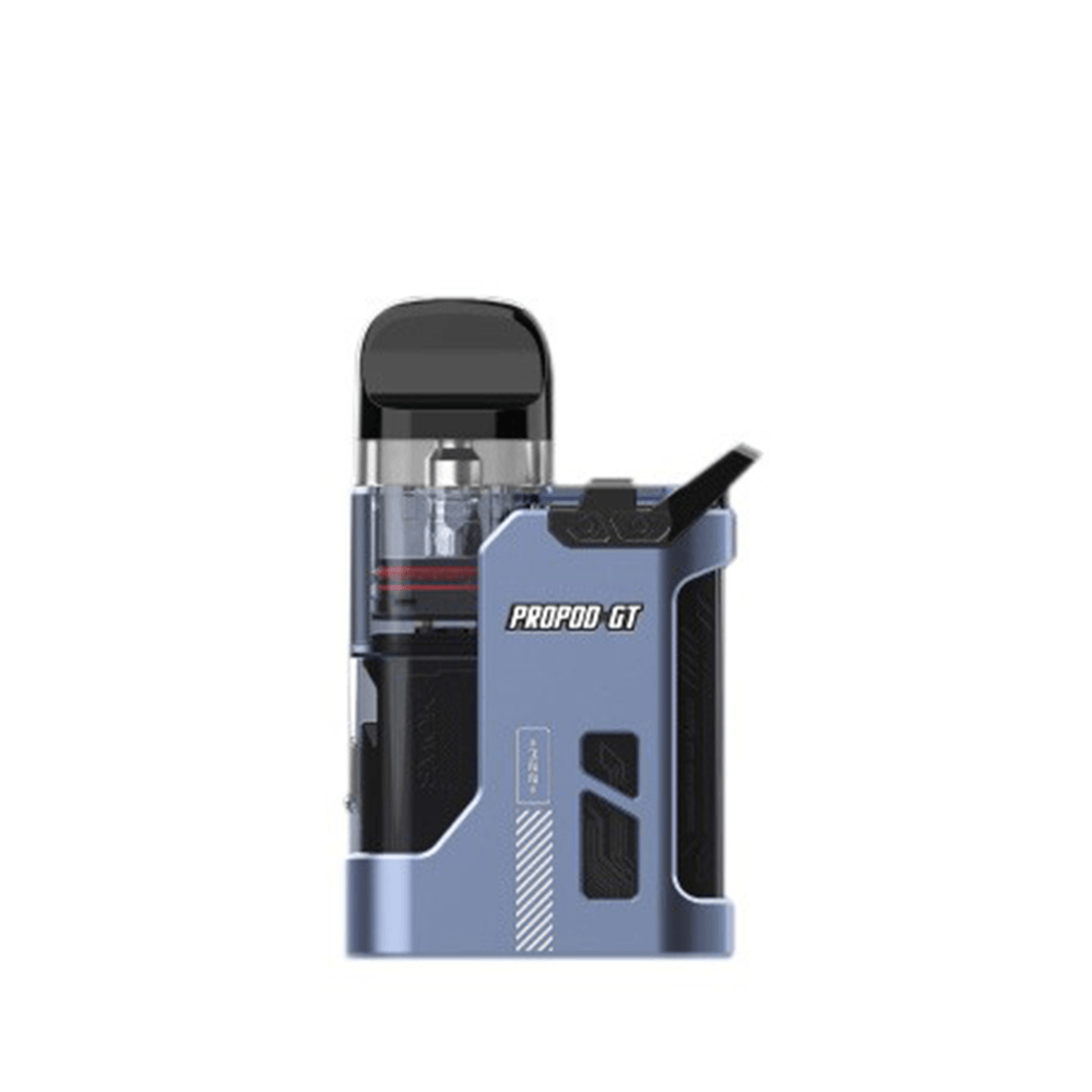 SMOK ProPod GT vape kit in blue, displayed upright with visible pod and branding.