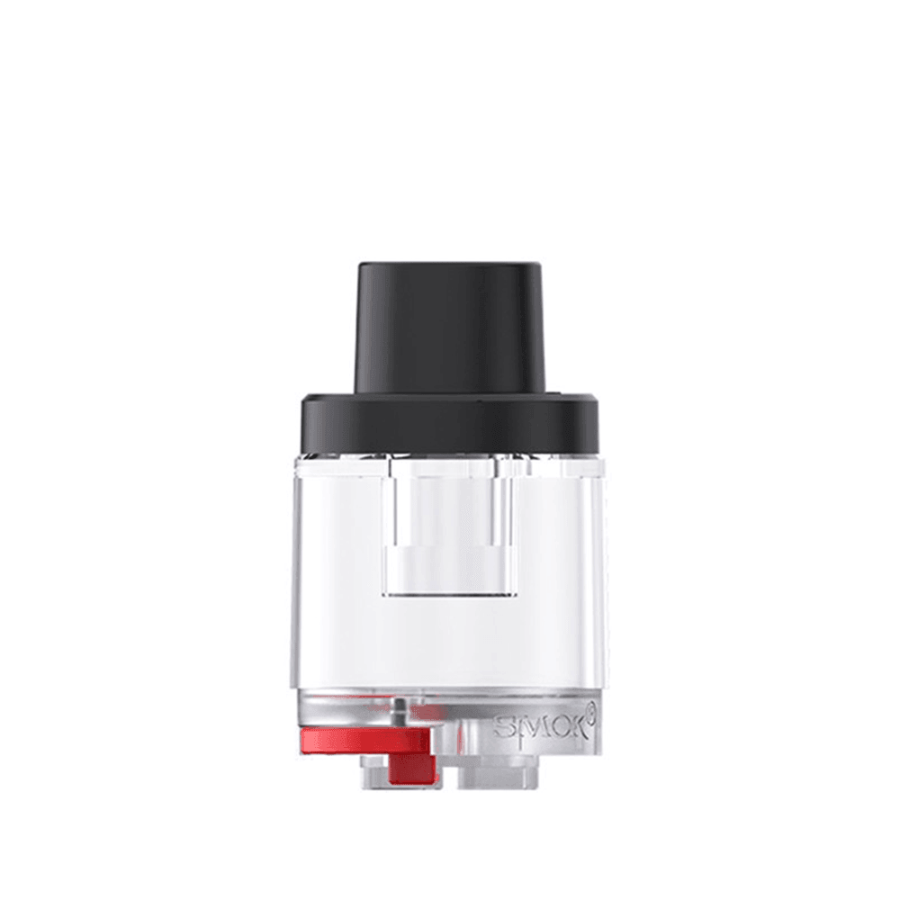 Clear SMOK RPM 85/100 replacement pod with black mouthpiece and red base detail.