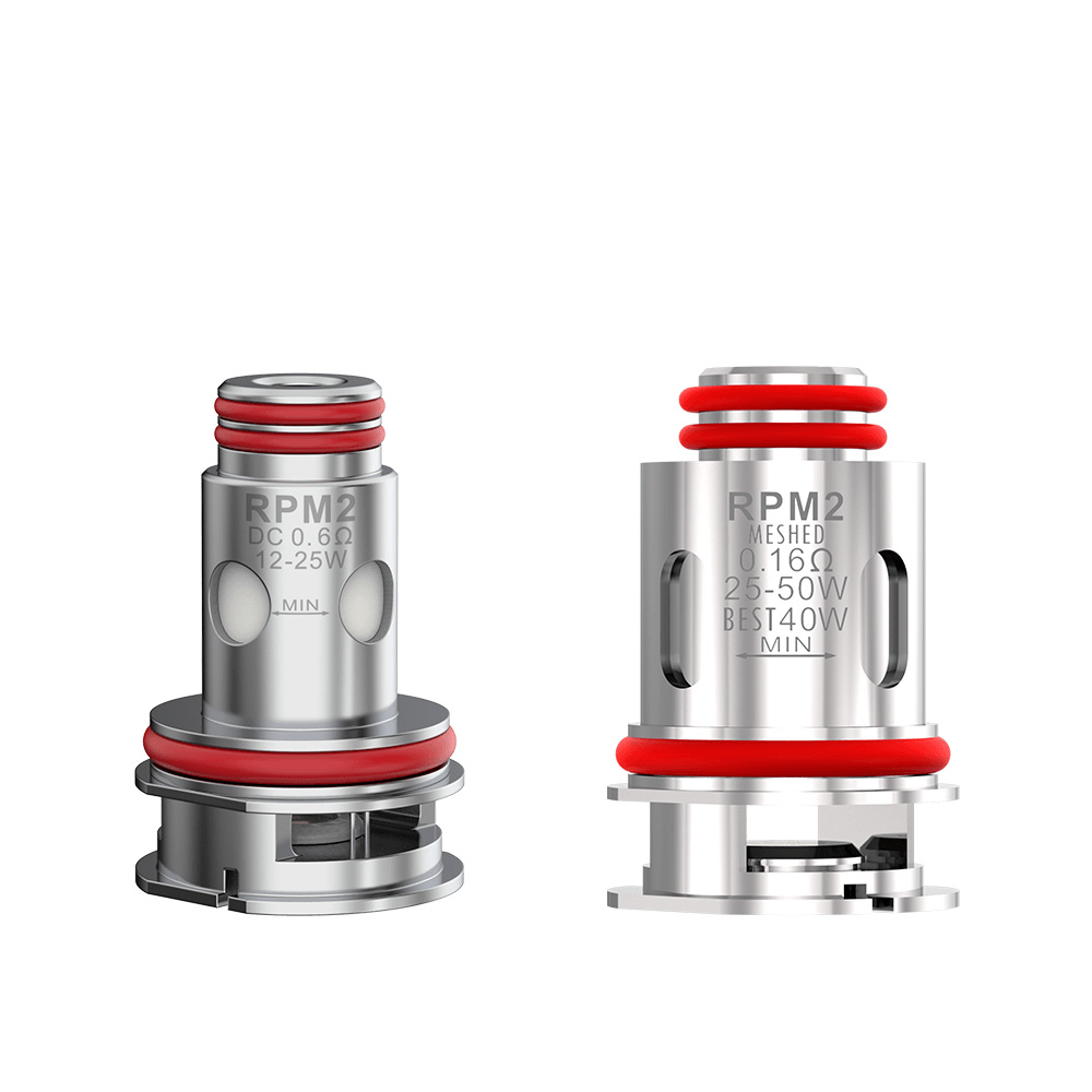 Two Smok RPM2 replacement vape coils with red O-rings.