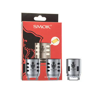 Red SMOK box with V12 Prince Mesh coil image, pack of three, crown logo visible.