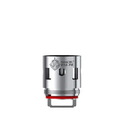 SMOK V12-T8 box and coils with red accents and engraved logo.