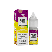 SQZD Fruit Co Grape Pineapple 10ml vape juice bottle and box with nicotine warning label.