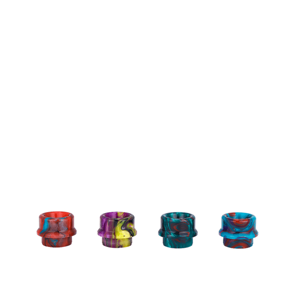 Colourful 810 drip tips in red, purple, green, and blue for vaping devices.