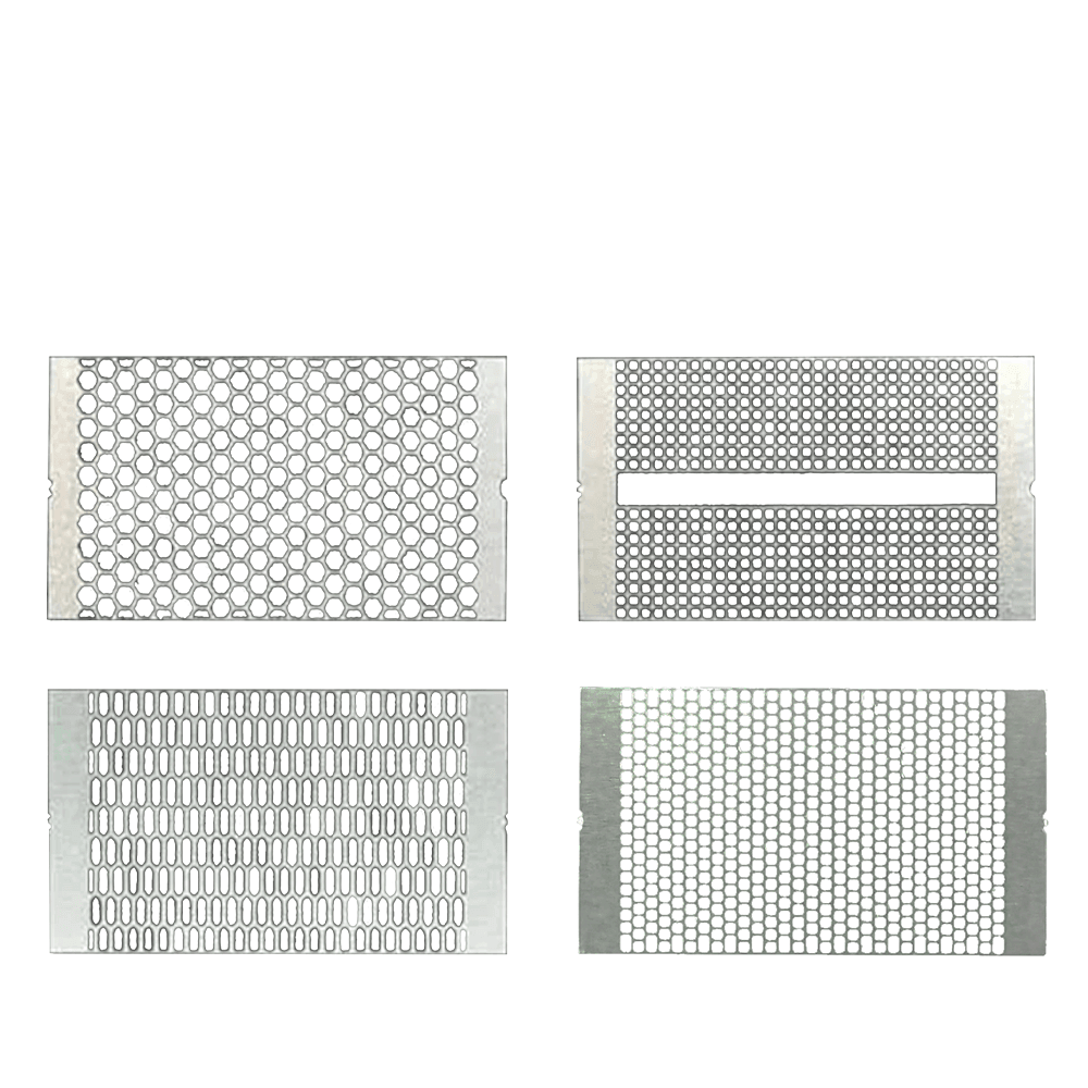 Four rectangular mesh strips with different grid patterns for vaping devices.