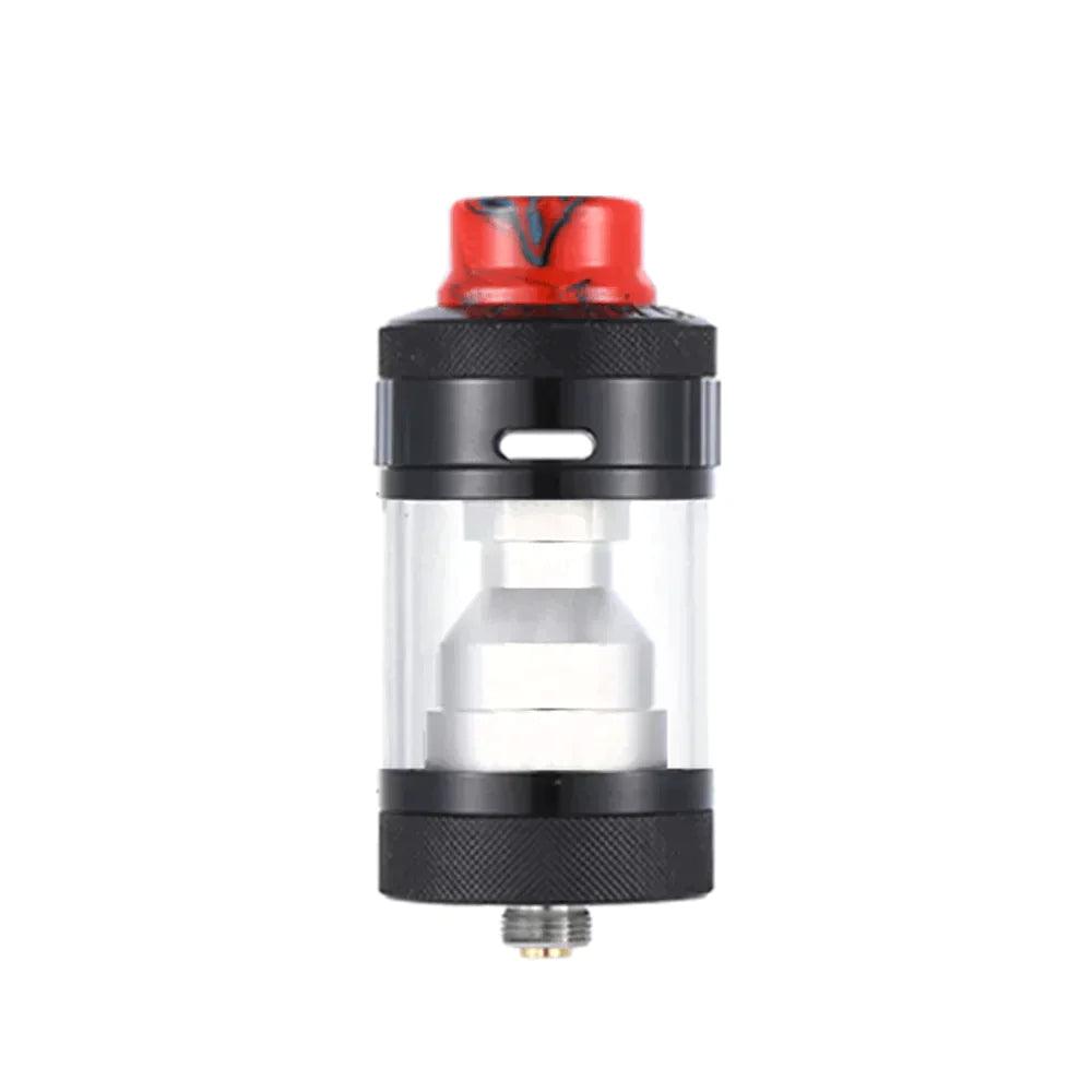 Steam Crave Meson RTA vape tank with a clear glass body and red drip tip.