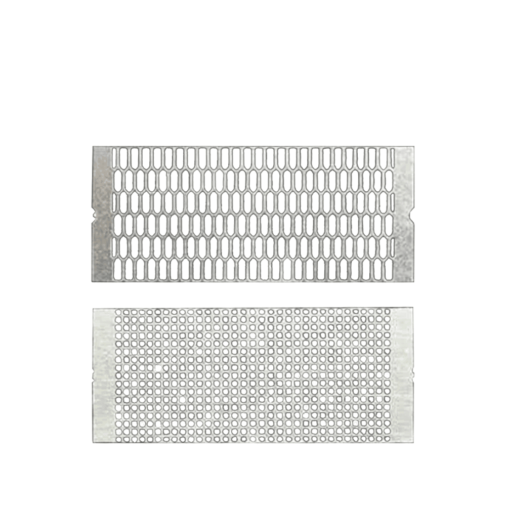 Two silver mesh strips for vaping, featuring different grid patterns.