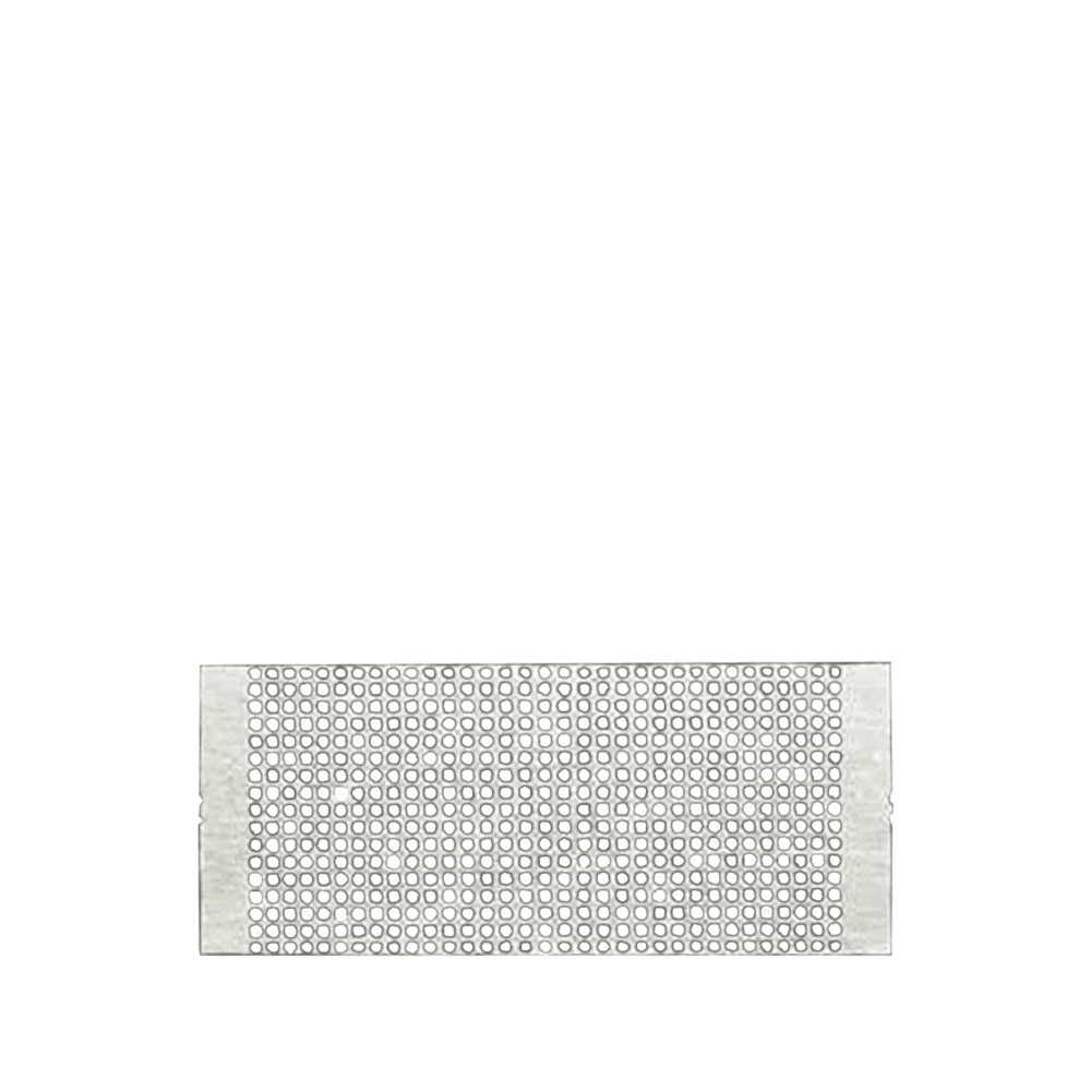 Mesh strip for vaping, rectangular with a perforated design, on a white background.