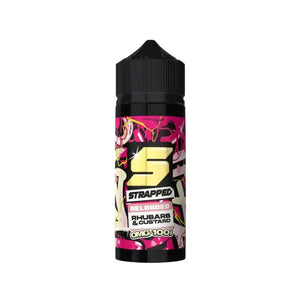 Strapped Reloaded 100ml Shortfill e-liquid in rhubarb & custard flavour.