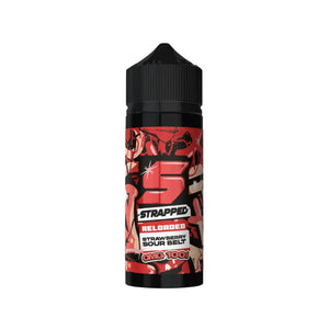 Strapped Reloaded 100ml Shortfill e-liquid in strawberry sour belt flavour.