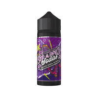 A bottle of Strapped Soda Grape Soda Storm vape juice with a vibrant, purple label design.