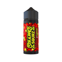 Strapped Sourz Cherry & Lemon vape juice bottle with vibrant red and yellow design.