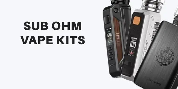 Sub Ohm Vape Kits banner featuring high-performance Lost Vape box mods with advanced chipsets, large OLED screens, and sub-ohm tanks.