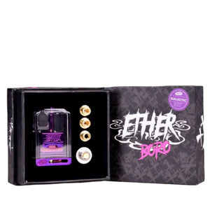 suicide mods ether boro lite kit in galactic purple displaying the RBA, boro tank and air flow pins