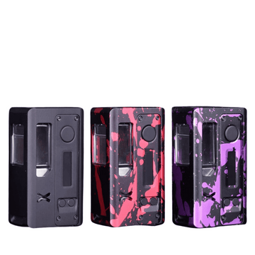 Three Suicide Mods Stubby 21 AIO kits in black, red splatter, and purple splatter designs.