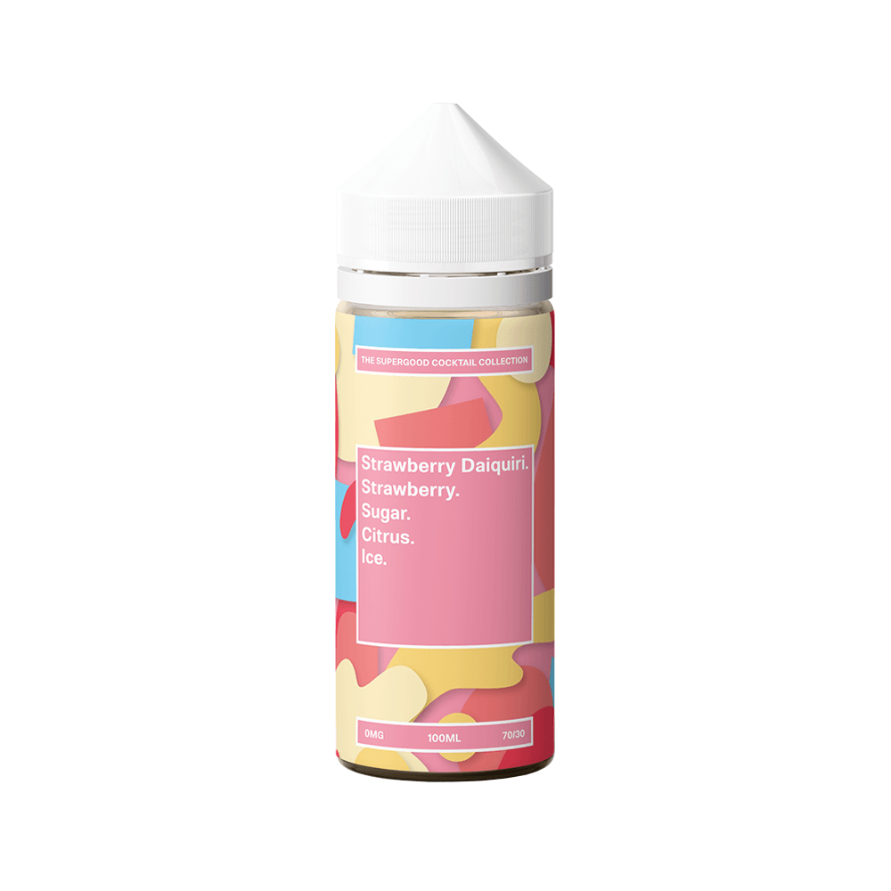 Supergood Strawberry Daiquiri vape juice bottle with colourful label, 100ml.