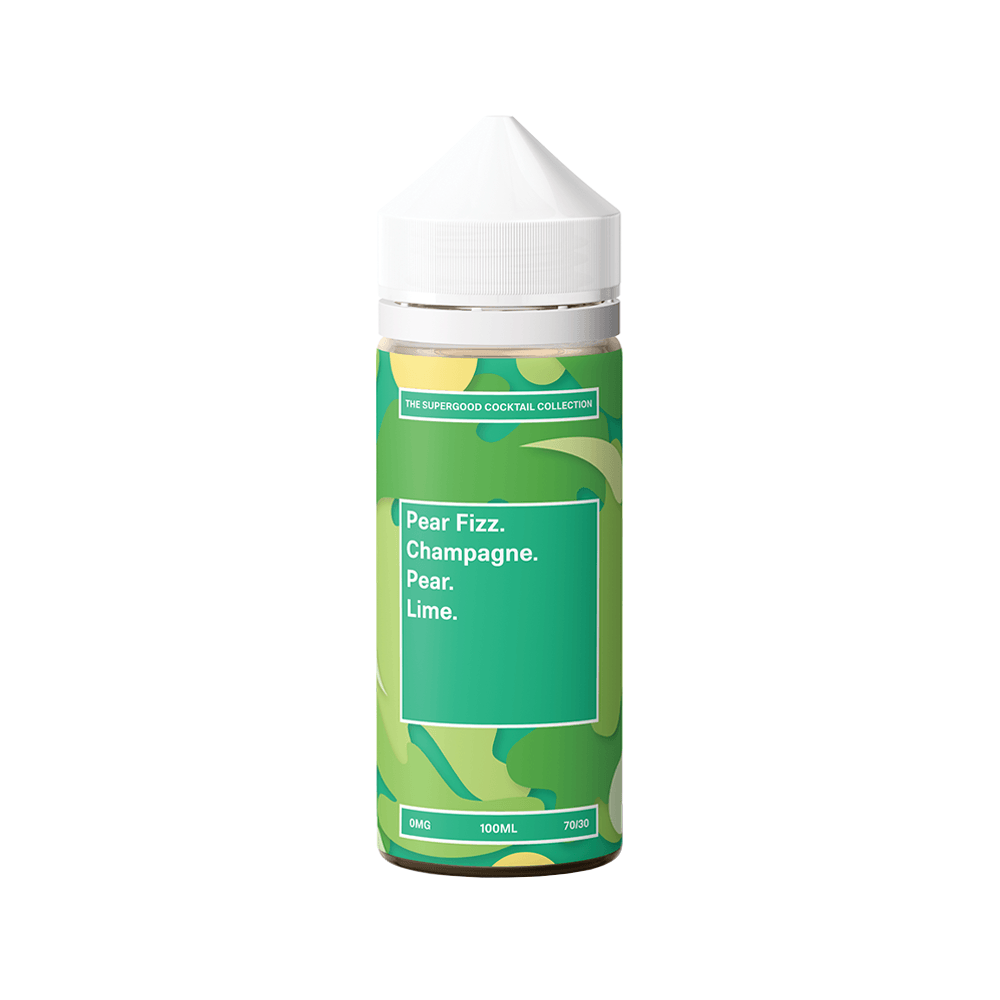 Supergood Cocktail Series Pear Fizz e-liquid bottle with green label, 100ml shortfill.