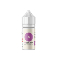 A 10ml bottle of Uncommon vape juice with a white cap and purple label.