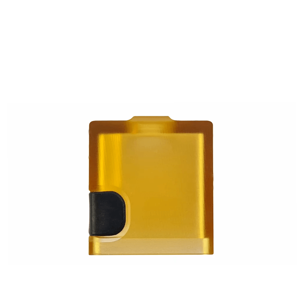 Golden vape tank with black accent, rectangular design.