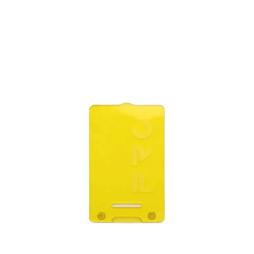 Yellow vape replacement panel with cutouts, against a white background.