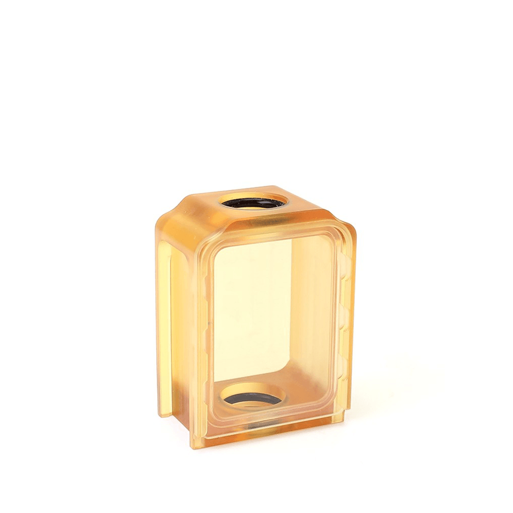 Transparent amber vape tank with a rectangular design, suitable for Boro-style devices.