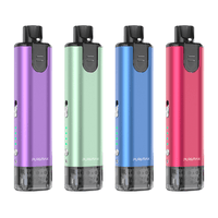 Four SXmini Puremax pod kits in purple, green, blue, and red, displayed vertically.