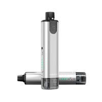 SXmini Puremax Pod Kit in silver, with sleek design and LED indicators, shown upright and horizontal.