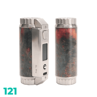 SXmini SL Pro Class 100W Stabwood Box Mod, limited edition, shown from two angles.