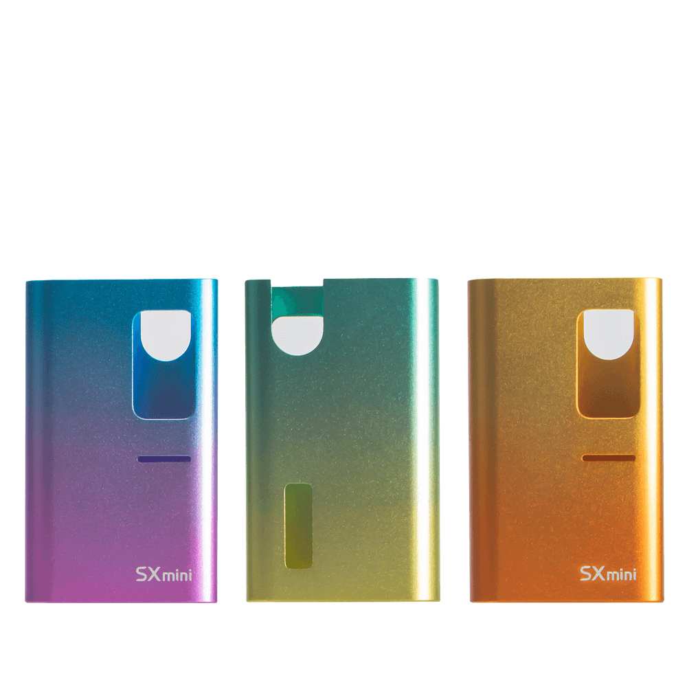 Colourful SXmini VI sleeves in blue, green, and gold.