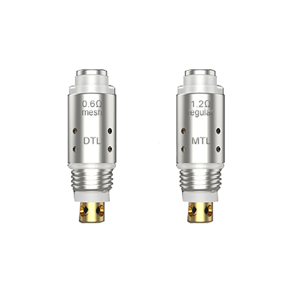 Two Syiko Galax replacement coils; one 0.6Ω mesh DTL, one 1.2Ω regular MTL, on a grey background.