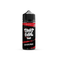 A bottle of That Bar Juice 100ml shortfill e-liquid in the Blackjack flavour, showcasing a sleek black design with green accents and bold branding.