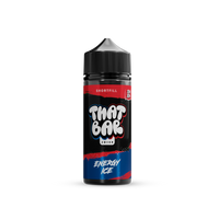 A bottle of That Bar Juice 100ml shortfill e-liquid in the Energy Ice flavour, showcasing a sleek black design with green accents and bold branding.