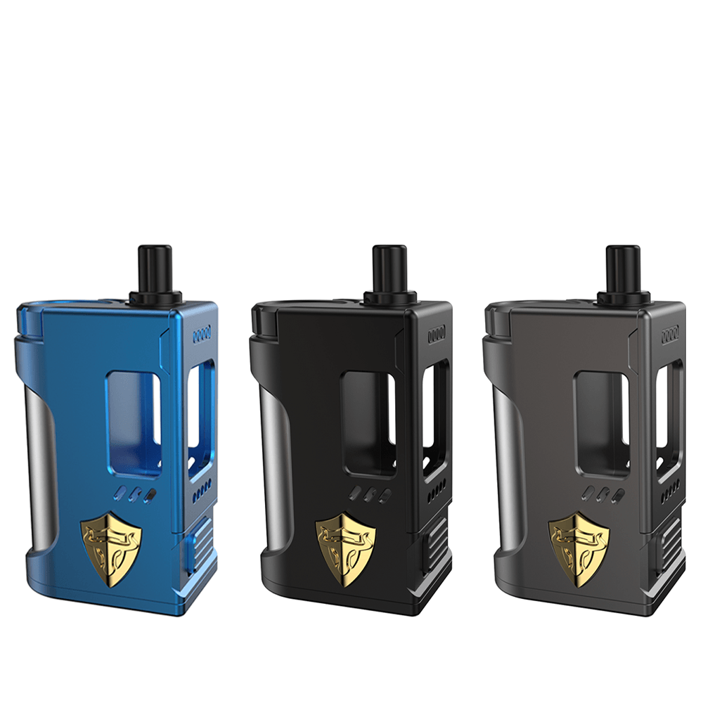 Three Tauren Boro AIO vape mods in blue, black, and grey with gold logo.