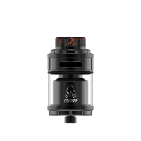 Blaze RTA by THC X Mike Vapes, black with flame logo, displayed on a white background.